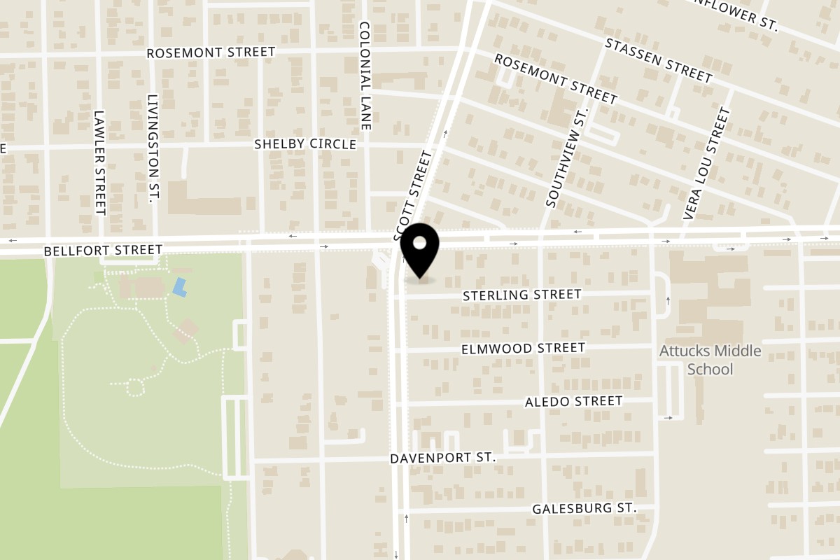 Map showing the location of Butter Funk Kitchen on 8511 Scott St Suite G in Houston